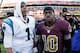 LANDOVER, MD - NOVEMBER 04: Quarterback Cam Newton #1 of the Carolina Panthers and quarterback Robert Griffin III #10 of the Washington Redskins talk following the Panthers 21-13 win at FedExField on November 4, 2012 in Landover, Maryland. (Photo by Rob Carr/Getty Images)