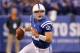 INDIANAPOLIS, IN - NOVEMBER 04: Andrew Luck #12 of the Indianapolis Colts looks for a open receiver while playing the Miami Dolphins at Lucas Oil Stadium on November 4, 2012 in Indianapolis, Indiana. (Photo by Gregory Shamus/Getty Images)