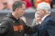 CLEVELAND, OH - SEPTEMBER 23: Head coach Pat Shurmur of the Cleveland Browns talks with new Cleveland Browns team owner Jimmy Haslam prior to the game against the Buffalo Bills at Cleveland Browns Stadium on September 23, 2012 in Cleveland, Ohio. (Photo by Jason Miller/Getty Images)
