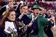 NORMAN, OK - OCTOBER 27: Cheerleaders and Mascot of the Notre Dame Fighting Irish celebrate after a touchdown against the Oklahoma Sooners at Gaylord Family Oklahoma Memorial Stadium on October 27, 2012 in Norman, Oklahoma. The Fighting Irish defeated the Sooners 30-13. (Photo by Wesley Hitt/Getty Images)
