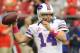 GLENDALE, AZ - OCTOBER 14: Ryan Fitzpatrick #14 of the Buffalo Bills throws a few warmup passed during pregame against the Arizona Cardinals at University of Phoenix Stadium on October 14, 2012 in Glendale, Arizona. (Photo by Norm Hall/Getty Images)