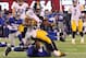 November 4, 2012; East Rutherford, NJ, USA; Pittsburgh Steelers running back Isaac Redman (33) is tackled by New York Giants corner back Prince Amukamara (20) and safety Stevie Brown (27) during the third quarter of an NFL game at MetLife Stadium. Mandatory Credit: Brad Penner-US PRESSWIRE
