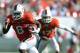 Oct 13, 2012; Miami, FL, USA; Miami Hurricanes running back Duke Johnson (8) runs during the third quarter against the North Carolina Tar Heels defense at Sun Life Stadium. Mandatory Credit: Steve Mitchell-US PRESSWIRE