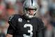 Nov 4, 2012; Oakland, CA, USA; Oakland Raiders quarterback Carson Palmer (3) reacts during the game against the Tampa Bay Buccaneers at the O.co Coliseum. The Buccaneers defeated the Raiders 42-32. Mandatory Credit: Kirby Lee/Image of Sport-US PRESSWIRE