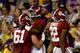 BATON ROUGE, LA - NOVEMBER 03: T.J. Yeldon #4 of Alabama celebrates with Anthony Steen #61 and Christion Jones #22 of Alabama after scoring a touchdown against LSU late in the fourth quarter at Tiger Stadium on November 3, 2012 in Baton Rouge, Louisiana. (Photo by Matthew Stockman/Getty Images)