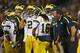 SOUTH BEND, IN - SEPTEMBER 22: Head coach Brady Hoke of the Michigan Wolverines gives encouragement to his team against the Notre Dame Fighting Irish at Notre Dame Stadium on September 22, 2012 in South Bend, Indiana. Notre Dame defeated Michigan 13-6. (Photo by Jonathan Daniel/Getty Images)
