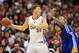 November 3, 2012; Los Angeles, CA, USA; Los Angeles Clippers power forward Blake Griffin (32) controls the ball against the defense of Golden State Warriors power forward Carl Landry (7) during the first half at Staples Center. Mandatory Credit: Gary A. Vasquez-US PRESSWIRE