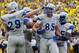 ANN ARBOR, MI - SEPTEMBER 08: Marcus Hendricks #85 of the Air Force Falcons celebrates scoring a third quarter two point conversion with Austin Briehl #29 at Michigan Stadium on September 8, 2012 in Ann Arbor, Michigan. (Photo by Gregory Shamus/Getty Images)