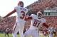 AMES, IA- NOVEMBER 3: Wide receiver Sterling Shepard #3 of the Oklahoma Sooners celebrates with wide receiver Lacoltan Bester #81 after scoring a touchdown during the second quarter against the Iowa State Cyclones on November 3, 2012 at Jack Trice Stadium in Ames, Iowa. Oklahoma lead Iowa State 27-20 at the half. (Photo by Matthew Holst/Getty Images)