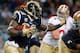 ST. LOUIS, MO - JANUARY 1: Running back Steven Jackson #39 of the St. Louis Rams runs the ball against the San Francisco 49ers in the first half of the game on January 1, 2012 at the Edward Jones Dome in St. Louis, Missouri. The 49ers defeated the Rams 34-27. (Photo by Whitney Curtis/Getty Images)
