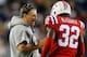FOXBORO, MA - OCTOBER 21: Bill Belichick talks with Devin McCourty #32 of the New England Patriots against the New York Jets at Gillette Stadium on October 21, 2012 in Foxboro, Massachusetts. (Photo by Jim Rogash/Getty Images)