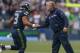 SEATTLE, WA - NOVEMBER 04: Head coach Pete Carroll of the Seattle Seahawks congratulates quarterback Russell Wilson #3 after the Seahawks scored a touchdown against the Minnesota Vikings at CenturyLink Field on November 4, 2012 in Seattle, Washington. The Seahawks defeated the Vikings 30-20. (Photo by Otto Greule Jr/Getty Images)