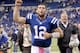 INDIANAPOLIS, IN - OCTOBER 07: Andrew Luck #12 of the Indianapolis Colts celebrates as he runs off of the field following the 30-27 over the Green Bay Packers in the NFL game at Lucas Oil Stadium on October 7, 2012 in Indianapolis, Indiana. (Photo by Andy Lyons/Getty Images)