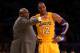 LOS ANGELES, CA - OCTOBER 30: Head coach Mike Brown of the Los Angeles Lakers confers with Dwight Howard #12 of the Dallas Mavericks at Staples Center on October 30, 2012 in Los Angeles, California. The Mavericks won 99-91. NOTE TO USER: User expressly acknowledges and agrees that, by downloading and or using this photograph, User is consenting to the terms and conditions of the Getty Images License Agreement. (Photo by Stephen Dunn/Getty Images))