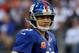 ARLINGTON, TX - OCTOBER 28: Eli Manning #10 of the New York Giants reacts to a play against the Dallas Cowboys at Cowboys Stadium on October 28, 2012 in Arlington, Texas. The New York Giants beat the Dallas Cowboys 29-26. (Photo by Tom Pennington/Getty Images)