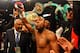LAS VEGAS, NV - MAY 05: Floyd Mayweather Jr. holds up his arm before taking on Miguel Cotto during their WBA super welterweight title fight at the MGM Grand Garden Arena on May 5, 2012 in Las Vegas, Nevada. (Photo by Al Bello/Getty Images)