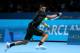 LONDON, ENGLAND - NOVEMBER 07: Novak Djokovic of Serbia hits a backhand during the men's singles match against Andy Murray of Great Britain on day three of the ATP World Tour Finals at the at O2 Arena on November 7, 2012 in London, England. (Photo by Clive Brunskill/Getty Images)