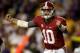 BATON ROUGE, LA - NOVEMBER 03: Quarterback AJ McCarron #10 of Alabama celebratesw after the extra point for the go ahead touchdown against LSU late in the fourth quarter at Tiger Stadium on November 3, 2012 in Baton Rouge, Louisiana. (Photo by Matthew Stockman/Getty Images)