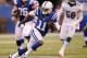 INDIANAPOLIS, IN - NOVEMBER 04: Donnie Avery #11 of the Indianapolis Colts looks for running room after a third quarter catch while playing the Miami Dolphins at Lucas Oil Stadium on November 4, 2012 in Indianapolis, Indiana. Indianapolis won the game 23-20. (Photo by Gregory Shamus/Getty Images)
