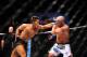 Dec 30, 2011; Las Vegas, NV, USA; UFC fighter Dong Hyun Kim (left) fights against Sean Pierson during a welterweight bout at UFC 141 at the MGM Grand Garden event center. Mandatory Credit: Mark J. Rebilas-US PRESSWIRE