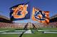 Nov 3, 2012; Auburn, AL, USA: Auburn Tigers cheerleaders carry Auburn flags after the Tigers scored a touchdown against the New Mexico State Aggies at Jordan-Hare Stadium. The Tigers beat the Aggies 42-7. Mandatory Credit: John Reed-US PRESSWIRE