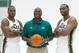 October 1, 2012; Salt Lake City, UT, USA; Utah Jazz power forward Paul Millsap (24, left) poses with head coach Tyrone Corbin and center Al Jefferson (25) during media day at the Zions Bank Basketball Center. Mandatory Credit: Russ Isabella-US PRESSWIRE