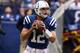 Sep 23, 2012; Indianapolis, IN, USA; Indianapolis Colts quarterback Andrew Luck (12) throws a pass against the Jacksonville Jaguars at Lucas Oil Stadium. Mandatory Credit: Brian Spurlock-US PRESSWIRE