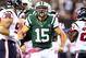 EAST RUTHERFORD, NJ - OCTOBER 08: Tim Tebow #15 of the New York Jets reaxcts after he ran for a first down in the secon dhalf against the Houston Texans at MetLife Stadium on October 8, 2012 in East Rutherford, New Jersey. (Photo by Al Bello/Getty Images)
