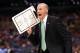 ST. LOUIS, MO - MARCH 23: Head coach John Groce of the Ohio Bobcats reacts as he coaches in the first hlaf against the North Carolina Tar Heels during the 2012 NCAA Men's Basketball Midwest Regional Semifinal at Edward Jones Dome on March 23, 2012 in St. Louis, Missouri. (Photo by Dilip Vishwanat/Getty Images)