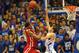 November 09, 2012; Lawrence, KS, USA; Kansas Jayhawks center Jeff Withey (5) blocks the shot by Southeast Missouri State Redhawks forward Tyler Stone (33) in the first half at Allen Fieldhouse. Mandatory Credit: Denny Medley-US PRESSWIRE