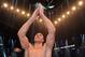 Nov 10, 2012; Hamburg, GERMANY; Wladimir Klistchko celebrates after defeating Mariusz Wach in their bout at O2 World Arena. Mandatory Credit: Tim Groothuis/Witters Sport via US PRESSWIRE