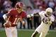 Alabama QB AJ McCarron is chased by Texas A&M LB Steven Jenkins