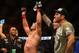 Jul. 7, 2012; Las Vegas, NV, USA; UFC fighter Cung Le (center) celebrates his win over Patrick Coto during a middleweight bout in UFC 148 at the MGM Grand Garden Arena. Mandatory