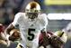 Nov 10, 2012; Boston, MA, USA; Notre Dame Fighting Irish quarterback Everett Golson (5) runs the ball against Boston College Eagles defensive back Spenser Rositano (47) during the second half at Alumni Stadium. Mandatory Credit: Mark L. Baer-US PRESSWIRE