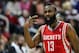 Nov 2, 2012; Atlanta, GA, USA; Houston Rockets shooting guard James Harden (13) reacts to a call in the second half against the Atlanta Hawks at Philips Arena. The Rockets won 109-102. Mandatory Credit: Daniel Shirey-US PRESSWIRE