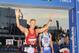 Harding crosses the finish line at the 2012 Ironman in Lake Placid NY with a time of 13:14:42