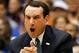 DURHAM, NC - MARCH 03: Head coach Mike Krzyzewski of the Duke Blue Devils yells to his team during their game against the North Carolina Tar Heels at Cameron Indoor Stadium on March 3, 2012 in Durham, North Carolina. (Photo by Streeter Lecka/Getty Images)