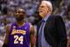 SALT LAKE CITY - MAY 09: Kobe Bryant #24 of the Los Angeles Lakers talks with Head Coach Phil Jackson against the Utah Jazz in Game Three of the Western Conference Semifinals during the 2008 NBA Playoffs on May 9, 2008 at Energy Solutions Arena in Salt Lake City. NOTE TO USER: User expressly acknowledges and agrees that, by downloading and or using this photograph, User is consenting to the terms and conditions of the Getty Images License Agreement (Photo by Jonathan Ferrey/Getty Images)