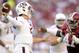 November 10, 2012; Tuscaloosa, AL, USA; Texas A&M Aggies quarterback Johnny Manziel (2) passing under pressure from the Alabama Crimson Tide defense during second quarter of their football game at Bryant Denny Stadium. Mandatory Credit: John David Mercer-US PRESSWIRE