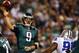 PHILADELPHIA, PA - NOVEMBER 11: Nick Foles #9 of the Philadelphia Eagles passes the ball as Jay Ratliff #90 of the Dallas Cowboys defends on November 11, 2012 at Lincoln Financial Field in Philadelphia, Pennsylvania.The Dallas Cowboys defeated the Philadelphia Eagles 38-23. (Photo by Elsa/Getty Images)