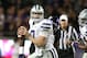 Nov 10, 2012; Fort Worth, TX, USA; Kansas State Wildcats quarterback Collin Klein (7) scrambles in the third quarter against the Texas Christian Horned Frogs at Armon G Carter Stadium. The Wildcats beat the Horned Frogs 23-10. Mandatory Credit: Matthew Emmons-US PRESSWIRE