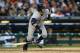 DETROIT, MI - OCTOBER 18: Nick Swisher #33 of the New York Yankees hits a RBI double in the top of the sixth inning against the Detroit Tigers during game four of the American League Championship Series at Comerica Park on October 18, 2012 in Detroit, Michigan. (Photo by Jonathan Daniel/Getty Images)