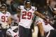 CHICAGO, IL - NOVEMBER 11: Glover Quin #29 of the Houston Texans celebrates a turn-over against the Chicago Bears at Soldier Field on November 11, 2012 in Chicago, Illinois. The Texans defeated the Bears 13-6. (Photo by Jonathan Daniel/Getty Images)