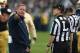 SOUTH BEND, IN - OCTOBER 20: Head coach Brian Kelly of the Notre Dame Fighting Irish argues with a referee during a game against the BYU Cougars at Notre Dame Stadium on October 20, 2012 in South Bend, Indiana. Notre Dame defeated BYU 17-14. (Photo by Jonathan Daniel/Getty Images)