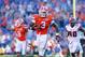 November 10, 2012; Gainesville FL, USA; Florida Gators linebacker Jelani Jenkins (3) returns a blocked punt for a touchdown against the Louisiana-Lafayette Ragin Cajuns during the second half at Ben Hill Griffin Stadium. Florida won 27-20. Mandatory Credit: Kim Klement-US PRESSWIRE