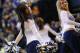 Apr 28, 2012; Indianapolis, IN, USA; An Indiana Pacers cheerleader dances on the court during a timeout during game one in the Eastern Conference quarterfinals of the 2012 NBA Playoffs at the Bankers Life Fieldhouse. Orlando defeated Indiana 81-77. Mandatory Credit: Michael Hickey-US PRESSWIRE