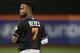 NEW YORK, NY - SEPTEMBER 21: Jose Reyes #7 of the Miami Marlins looks on after an out against the New York Mets at Citi Field on September 21, 2012 in the Flushing neighborhood of the Queens borough of New York City. (Photo by Alex Trautwig/Getty Images)