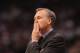 Mar 6, 2012; Dallas, TX, USA; New York Knicks head coach Mike D'Antoni reacts in the second half against the Dallas Mavericks at American Airlines Center. The Mavs beat the Knicks 95-85. Mandatory Credit: Matthew Emmons-US PRESSWIRE
