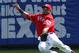 ARLINGTON, TX - SEPTEMBER 30: Nelson Cruz #17 of the Texas Rangers runs for a ball hit by Torii Hunter #48 of the Los Angeles Angels of Anaheim in game one of the double header at Rangers Ballpark in Arlington on September 30, 2012 in Arlington, Texas. (Photo by Rick Yeatts/Getty Images)