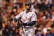 SAN FRANCISCO, CA - OCTOBER 24: Austin Jackson #14 of the Detroit Tigers reacts after he struck out in the eighth inning against the San Francisco Giants during Game One of the Major League Baseball World Series at AT&T Park on October 24, 2012 in San Francisco, California. (Photo by Christian Petersen/Getty Images)